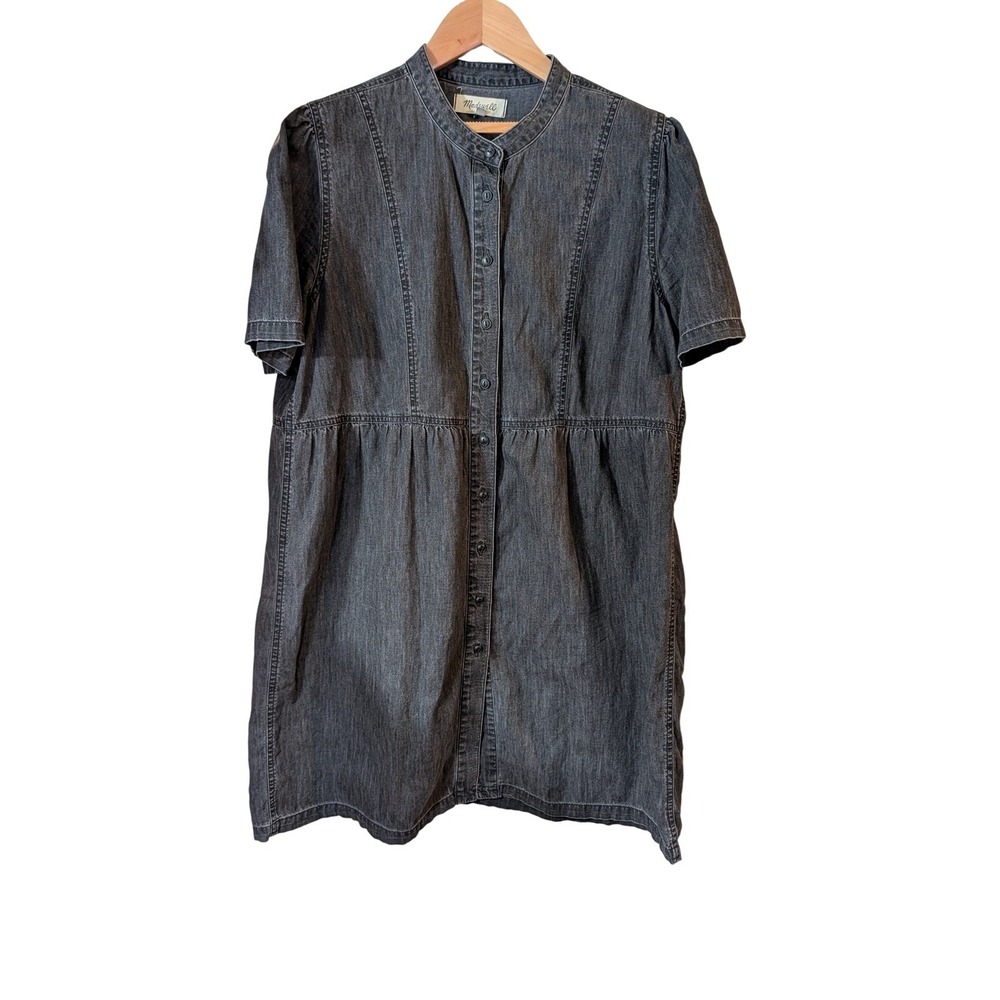 Madewell Womens XL Black Denim Button Front Babydoll Mini Dress Short Sleeve